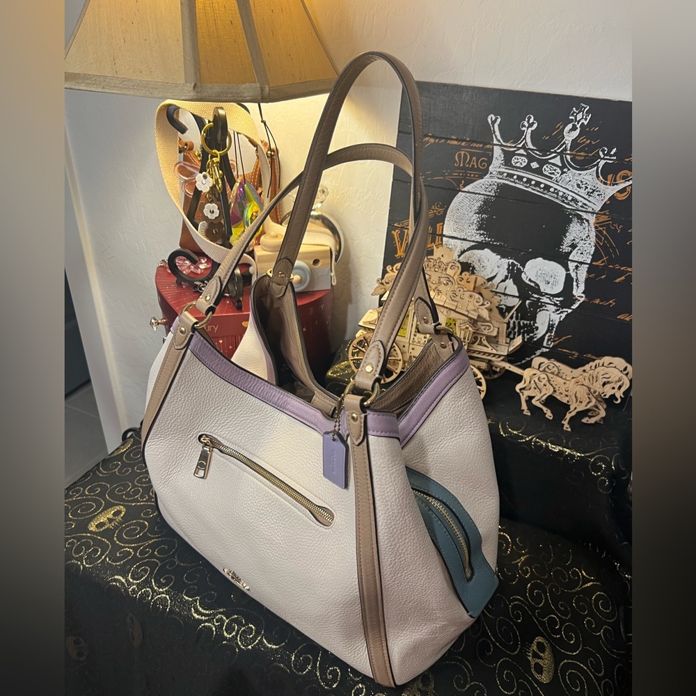 Coach 2022 Pebble Leather Kristy Lexi Shoulder Bag Colorblock CA216 Chalk/Multi - Picture 9 of 16